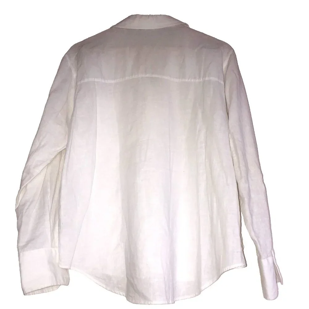 Zara White Linen Blend Button Down Shirt Long Sleeve Women's Size Small - Picture 2 of 6